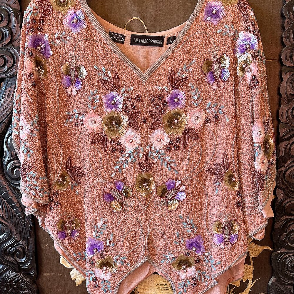 Intricate Beaded Top- Metamorphosis- 80's Retro - Disco, Roaring 20s- Size L